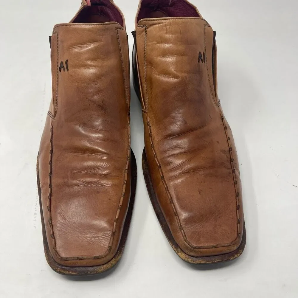 Angel Infantes Brown Square Toe Slip On Fine Leather Loafer Dress Shoes Size 45